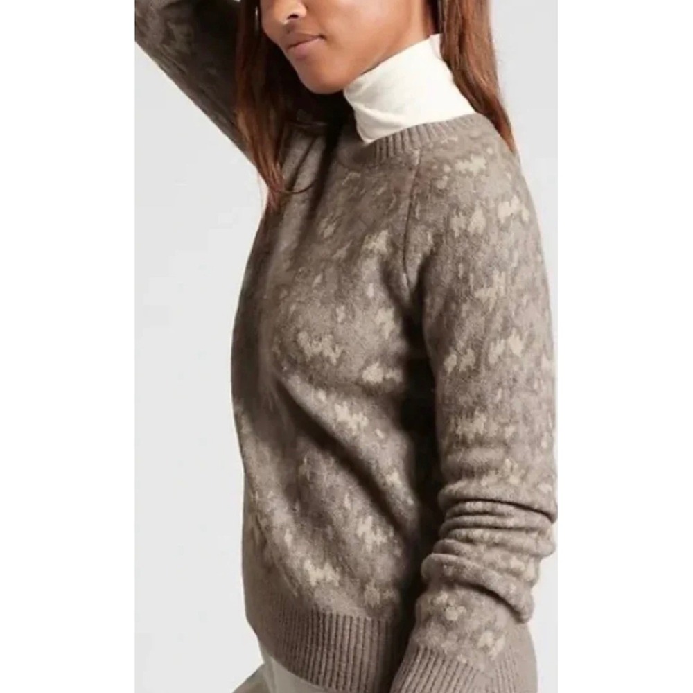 Athleta Merino Wool Blend Brown Patterned Crew Neck Sweater Womens XS - Picture 2 of 11